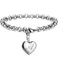 Stainless Steel Charm Bracelet, 304 Stainless Steel, Heart & with letter pattern & for woman, original color Approx 7 Inch 
