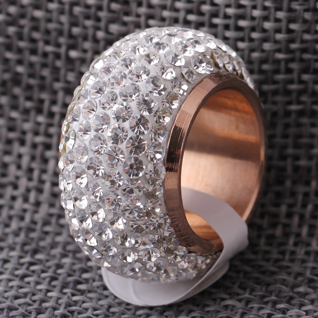 Rhinestone Stainless Steel Finger Ring, 304 Stainless Steel, Vacuum Ion Plating, different size for choice & for woman & with rhinestone, more colors for choice, 15mm, US Ring Size:6-9, Sold By PC