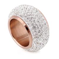 Нержавеющая сталь Rhinestone палец кольцо, Нержавеющая сталь 304, вакуумное ионное покрытие, разный размер для выбора & Женский & со стразами, Много цветов для выбора, 15mm, размер:6-9, продается PC