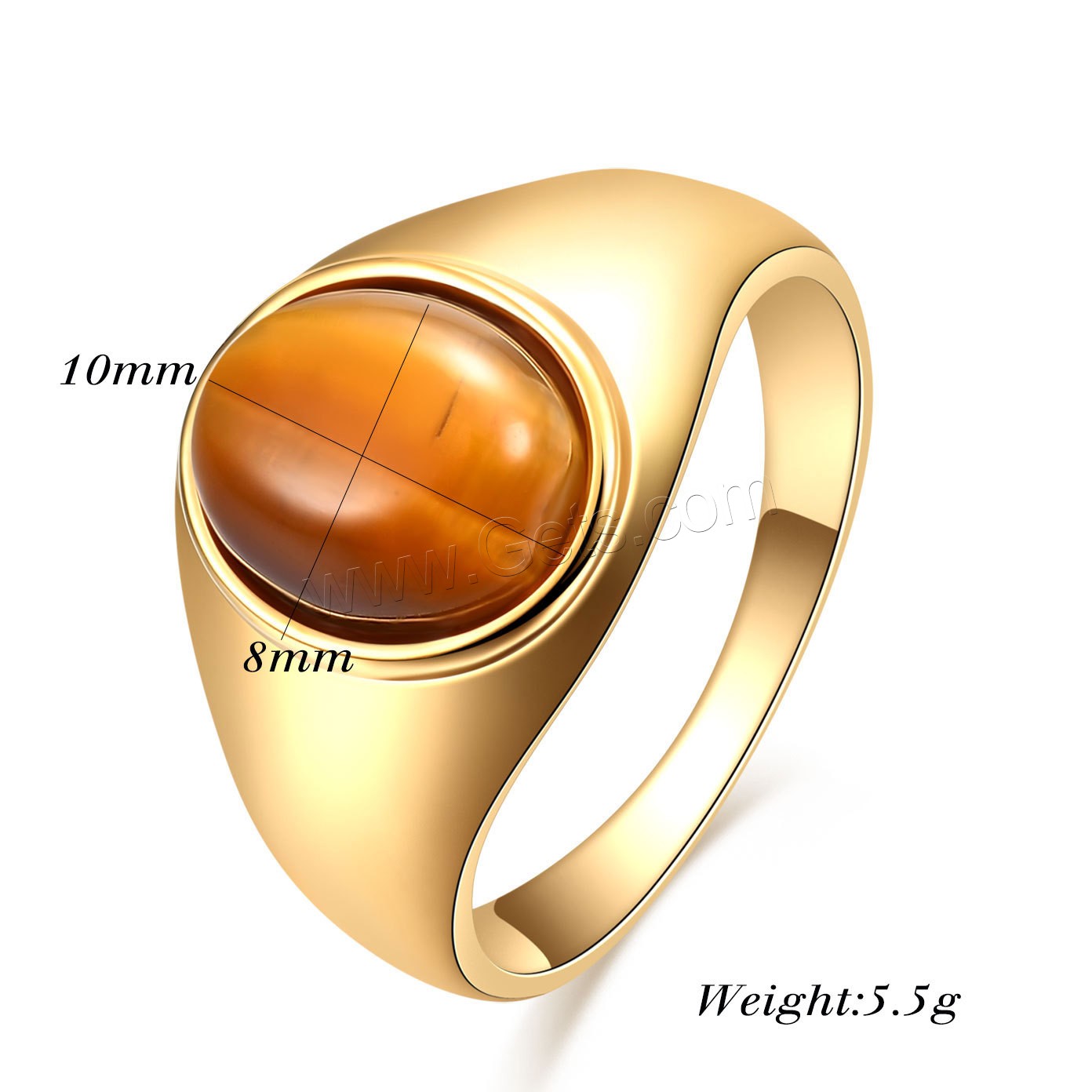 Gemstone Stainless Steel Finger Ring, 304 Stainless Steel, with turquoise & Tiger Eye, Oval, real gold plated, different size for choice & for woman, more colors for choice, 10x8mm, US Ring Size:7-12, Sold By PC