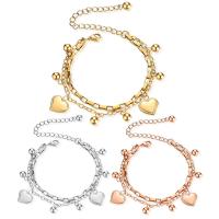 Stainless Steel Charm Bracelet, 304 Stainless Steel, Heart, Vacuum Ion Plating, Double Layer & box chain & for woman Approx 6.5 Inch 