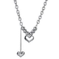 Titanium Steel Necklace, Heart, polished, wave chain & fashion jewelry & for woman, original color Approx 17.1 Inch 