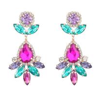 Zinc Alloy Rhinestone Drop Earring, with Glass Rhinestone, Flower, gold color plated, for woman & with rhinestone 