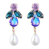 Zinc Alloy Rhinestone Drop Earring, with Glass Rhinestone & Plastic Pearl, Geometrical Pattern, gold color plated, fashion jewelry & for woman 
