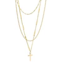 Fashion Multi Layer Necklace, Titanium Steel, Cross, Vacuum Ion Plating, three layers & for woman Approx 13.7 Inch, Approx  17.7 Inch, Approx  18.8 Inch 