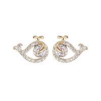 Cubic Zirconia Micro Pave Sterling Silver Earring, 925 Sterling Silver, Whale, 18K gold plated, micro pave cubic zirconia & for woman & hollow 