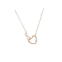 Cubic Zircon Micro Pave Sterling Silver Necklace, 925 Sterling Silver, Heart, 18K gold plated, micro pave cubic zirconia & for woman & hollow Approx 17.71 Inch 