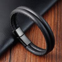 Titanstahl Armband, mit PU Leder, poliert, geflochten & für den Menschen, schwarz, Länge:ca. 8.26 ZollInch, verkauft von PC
