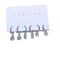 Brass Earring Set, plated, 6 pieces & fashion jewelry & micro pave cubic zirconia & for woman 