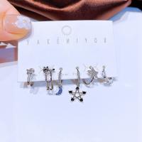Brass Earring Set, platinum plated, 6 pieces & fashion jewelry & micro pave cubic zirconia & for woman 