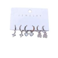 Brass Earring Set, with Shell, plated, 6 pieces & fashion jewelry & micro pave cubic zirconia & for woman 