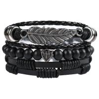 Cowhide Bracelets, with PU Leather & Zinc Alloy, Adjustable & three pieces & fashion jewelry & Unisex, black Approx 17-18 cm 