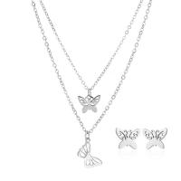 Stainless Steel Jewelry Necklace, 304 Stainless Steel, Butterfly, plated, 2 pieces & fashion jewelry & for woman, silver color 