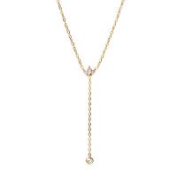 Cubic Zirconia Stainless Steel Necklace, 304 Stainless Steel, with 5.5cm extender chain, Vacuum Ion Plating, fashion jewelry & micro pave cubic zirconia & for woman, golden, 1mm .5 cm 