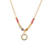 Stainless Steel Jewelry Necklace, 304 Stainless Steel, with Gemstone, with 5.5cm extender chain, Vacuum Ion Plating, fashion jewelry & for woman & with rhinestone, multi-colored, 2mm cm 