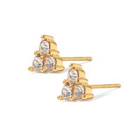 Stainless Steel Cubic Zirconia Stud Earring, 304 Stainless Steel, Vacuum Ion Plating, fashion jewelry & micro pave cubic zirconia & for woman, golden 