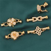 Brass Fold Over Clasp, Flower, high quality plated, fashion jewelry & DIY  & micro pave cubic zirconia 