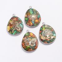 Impression Jasper Pendants, with Brass, silver color plated, Unisex 