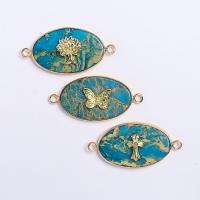 Shoushan Stone коннектор, с Латунь, Овальная форма, плакирован золотом, Мужская & различные модели для выбора & 1/1 петля, голубой продается PC