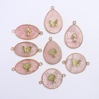 Rose Quartz Connector, with Brass, gold color plated, Unisex & 1/1 loop, pink 