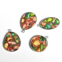 Impression Jasper Pendants, with Brass, silver color plated & Unisex 