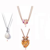 Cubic Zirconia Sterling Silver Necklace, 925 Sterling Silver, with Cubic Zirconia & Freshwater Pearl, rose gold color plated & for woman & faceted Approx 45 cm 