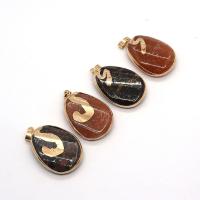 Gemstone Brass Pendants, Natural Stone, with Brass, gold color plated, Unisex 