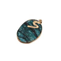 Gemstone Brass Pendants, with Brass, Oval, gold color plated, Unisex, blue 