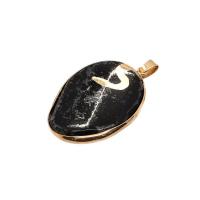 Gemstone Brass Pendants, with Brass, gold color plated, Unisex, black 