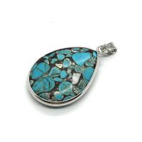 Mosaic Turquoise Pendant, with Brass, Teardrop, silver color plated, Unisex, blue 