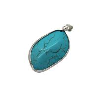 Synthetic Turquoise Pendants, Synthetic Blue Turquoise, with Brass, Leaf, plated, Unisex, blue 