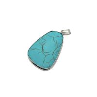 Synthetic Turquoise Pendants, Synthetic Blue Turquoise, with Brass, silver color plated, Unisex, blue 