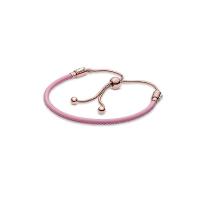 925 Sterling Silver European Bracelet, with leather cord, rose gold color plated & for couple 