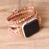 Watch Band, Rhodochrosite, with Nylon & Cats Eye & Crystal & Zinc Alloy, silver color plated, DIY & Unisex pink .7 Inch 
