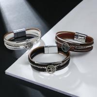 PU Leather Cord Bracelets, with Zinc Alloy, multilayer & for woman & with rhinestone 10mm,60mm 