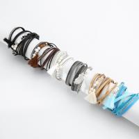 PU Leather Cord Bracelets, with Crystal & Plastic Pearl & Zinc Alloy, multilayer & for woman & with rhinestone 17mm,30mm Approx 15.16 Inch 