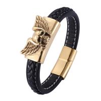 Microfiber PU Bracelet, with 316 Stainless Steel, Skull, Vacuum Ion Plating, fashion jewelry & for man 12mm 