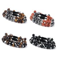 Gemstone Bracelets, with Nylon Cord & Zinc Alloy, silver color plated, 2 pieces & fashion jewelry & Unisex & adjustable 6mm+8mm Approx 16-24 cm 