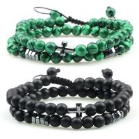 Gemstone Hematite Bracelets, Natural Stone, with Nylon Cord, Cross, polished, 2 pieces & fashion jewelry & adjustable Approx 19 cm, Approx 18-28 cm 