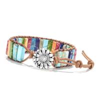 Impression Jasper Bracelet, with PU Leather Cord & Zinc Alloy, Flower, silver color plated, fashion jewelry & Unisex Approx 16-24 cm, Approx  