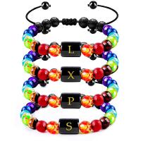 Gemstone Bracelets, with Nylon Cord, Round & fashion jewelry & letters are from A to Z & Unisex, multi-colored, 8mm .8-22.9 cm, Approx  