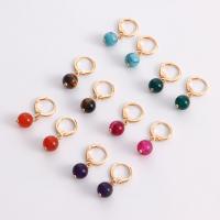 Huggie Hoop Drop Earring, Zinc Alloy, with Gemstone, Round, gold color plated, fashion jewelry & for woman 24mm,8mm 