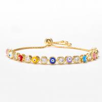 Evil Eye Jewelry Bracelet, Brass, gold color plated, Adjustable & micro pave cubic zirconia & for woman & enamel 
