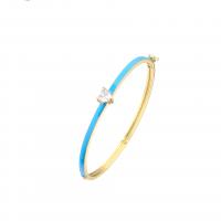 Brass Bangle, gold color plated, micro pave cubic zirconia & for woman & enamel 58mm 