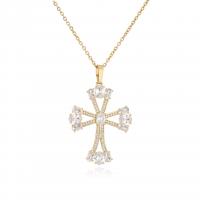 Cubic Zircon Micro Pave Brass Necklace, Cross, plated & micro pave cubic zirconia & for woman 450mm 