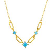 Turquoise Jewelry Necklace, 925 Sterling Silver, with turquoise, gold color plated, fashion jewelry & for woman, gold, 450mm 