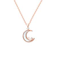 Cubic Zircon Micro Pave Sterling Silver Necklace, 925 Sterling Silver, with Shell, Moon and Star, plated, micro pave cubic zirconia & for woman Approx 17.7 Inch 