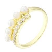 Zircon pavent l'anneau en laiton de doigt, Plaqué d'or, Réglable & pavé de micro zircon & pour femme & avec les perles en plastique, Or Vendu par PC