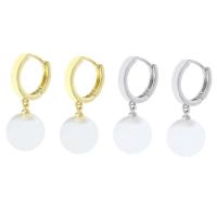 Huggie Hoop Drop Earring, Brass, real gold plated, for woman & with plastic pearl 31mm 