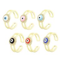 Evil Eye Jewelry Finger Ring, Brass, real gold plated, Adjustable & micro pave cubic zirconia & for woman & enamel & hollow US Ring 